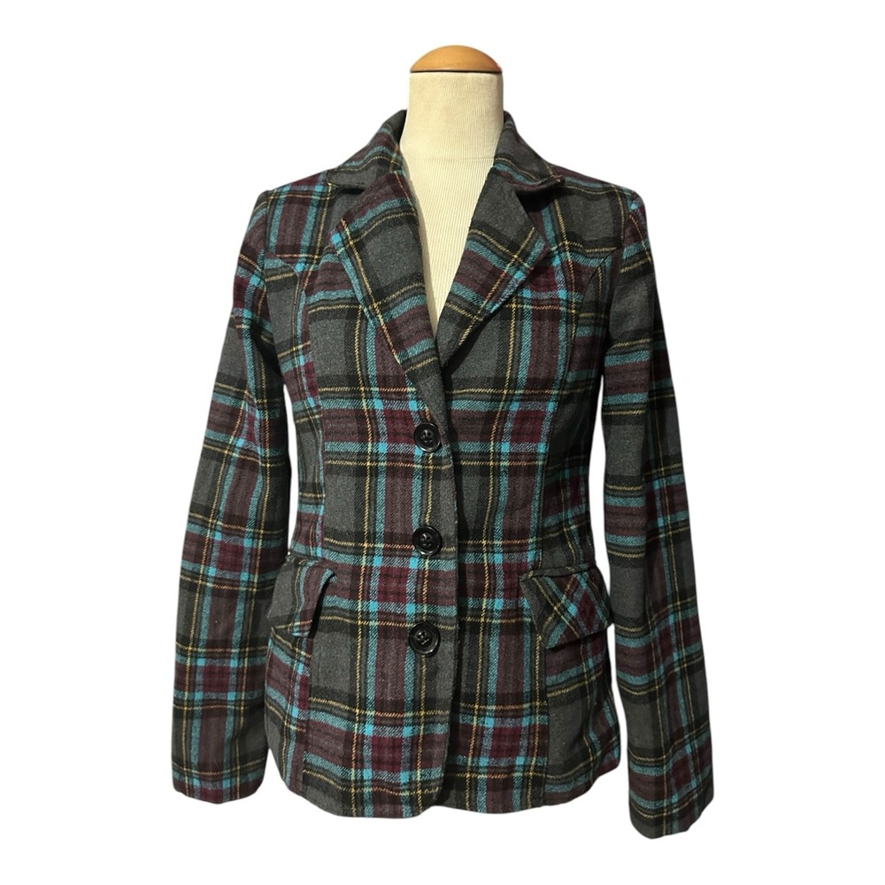 Dollhouse Y2K Junior Plaid Pea Coat Gray Small